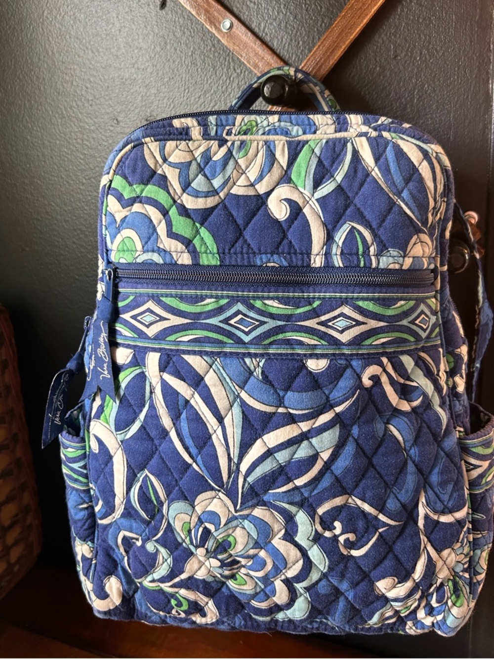 Vera Bradley Mini Backpack -Mediterranean Blue- Quilted Cotton Travel Bag